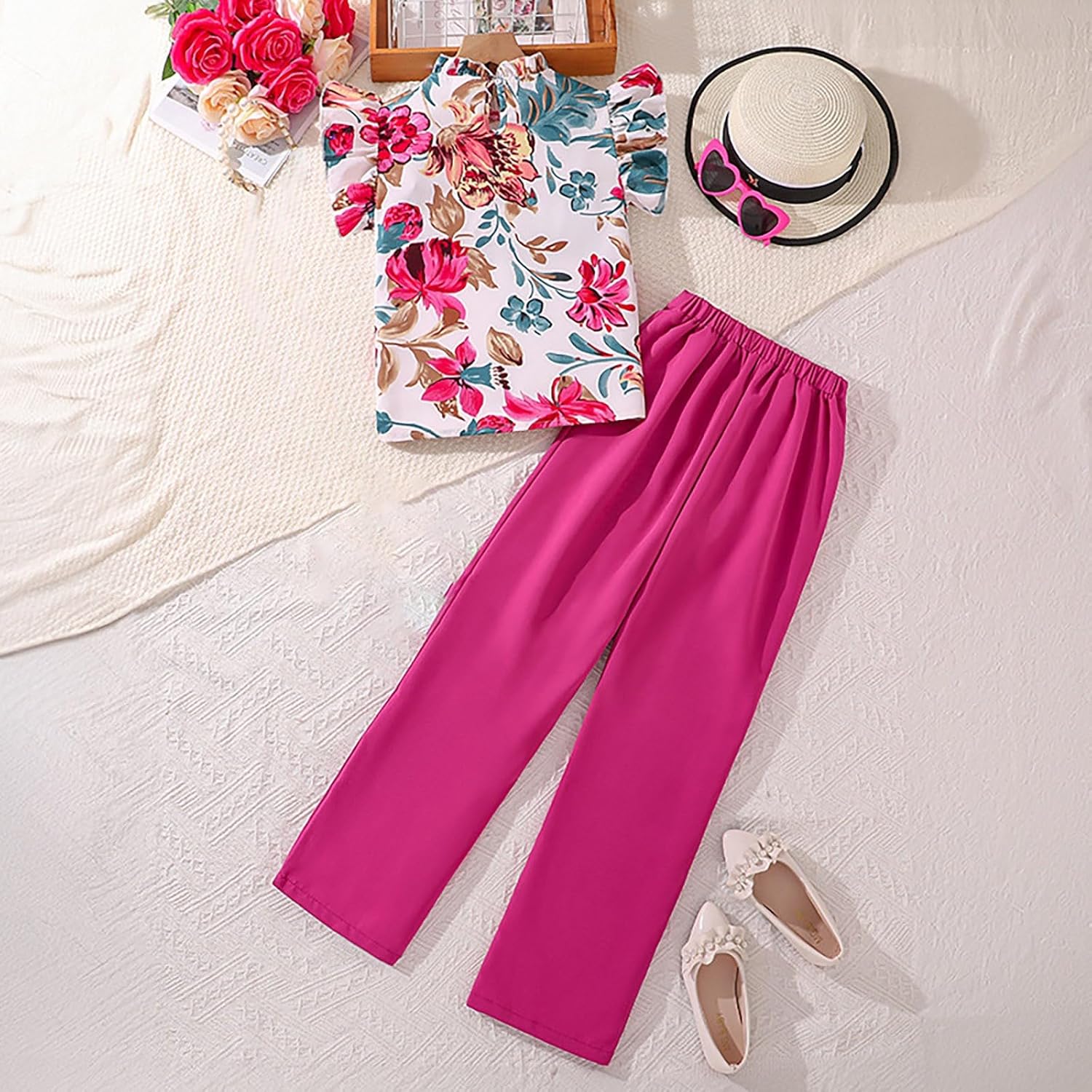 Girls Summer Printed Top Sweatpants Set