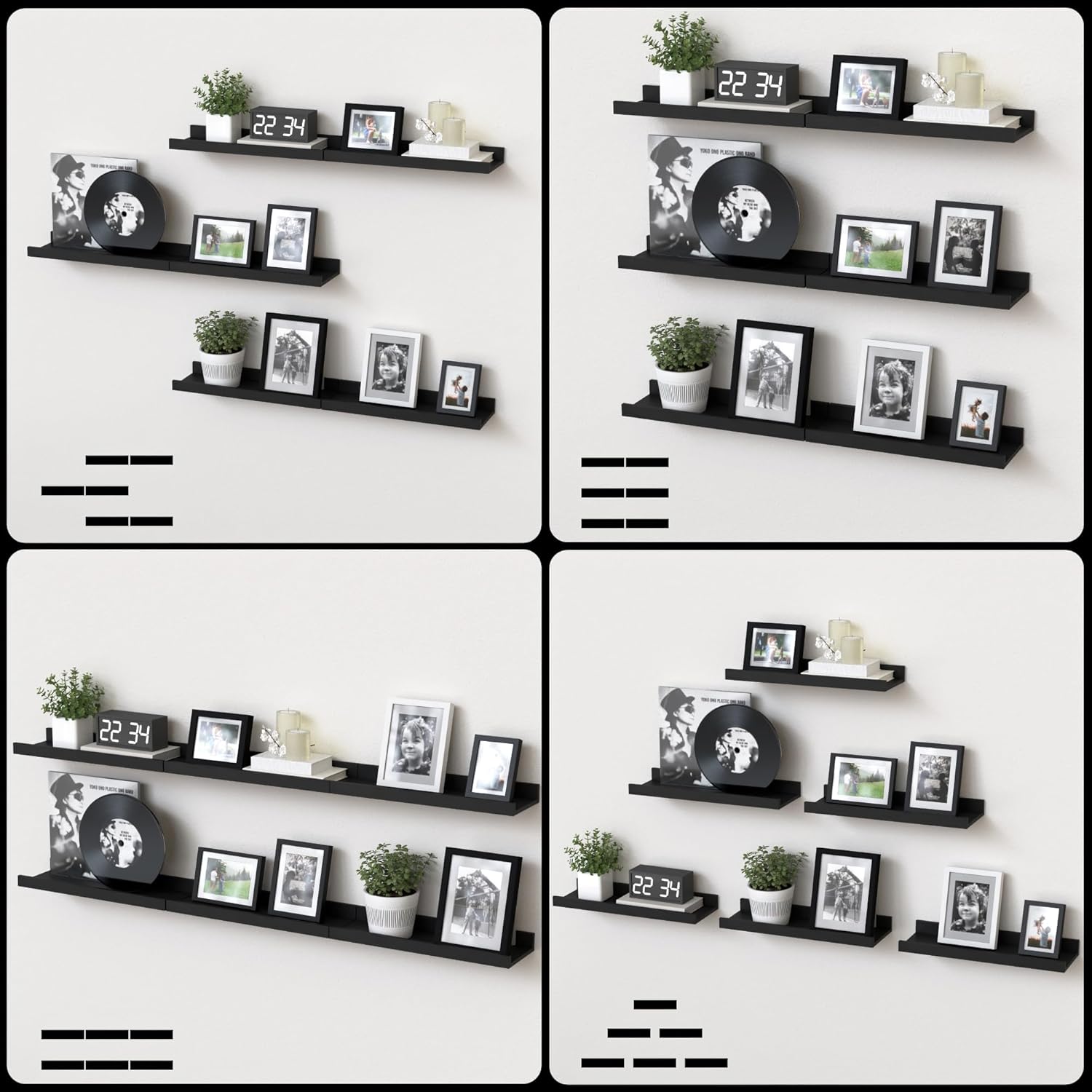 DOLLFIO Floating Shelves Set of 6 Black Wall Shelves