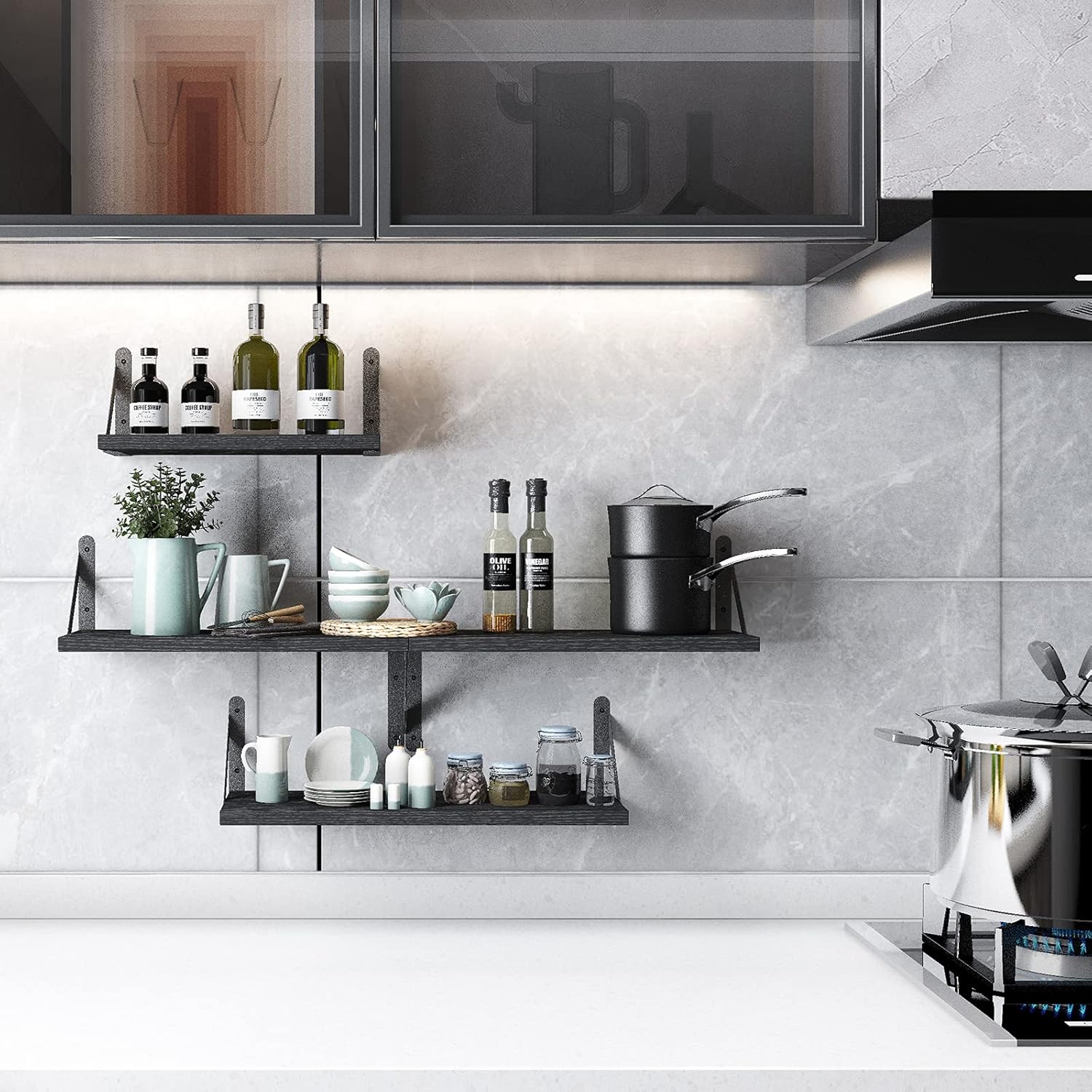 YGEOMER Floating Shelves Set of 4 Black Wall Shelves