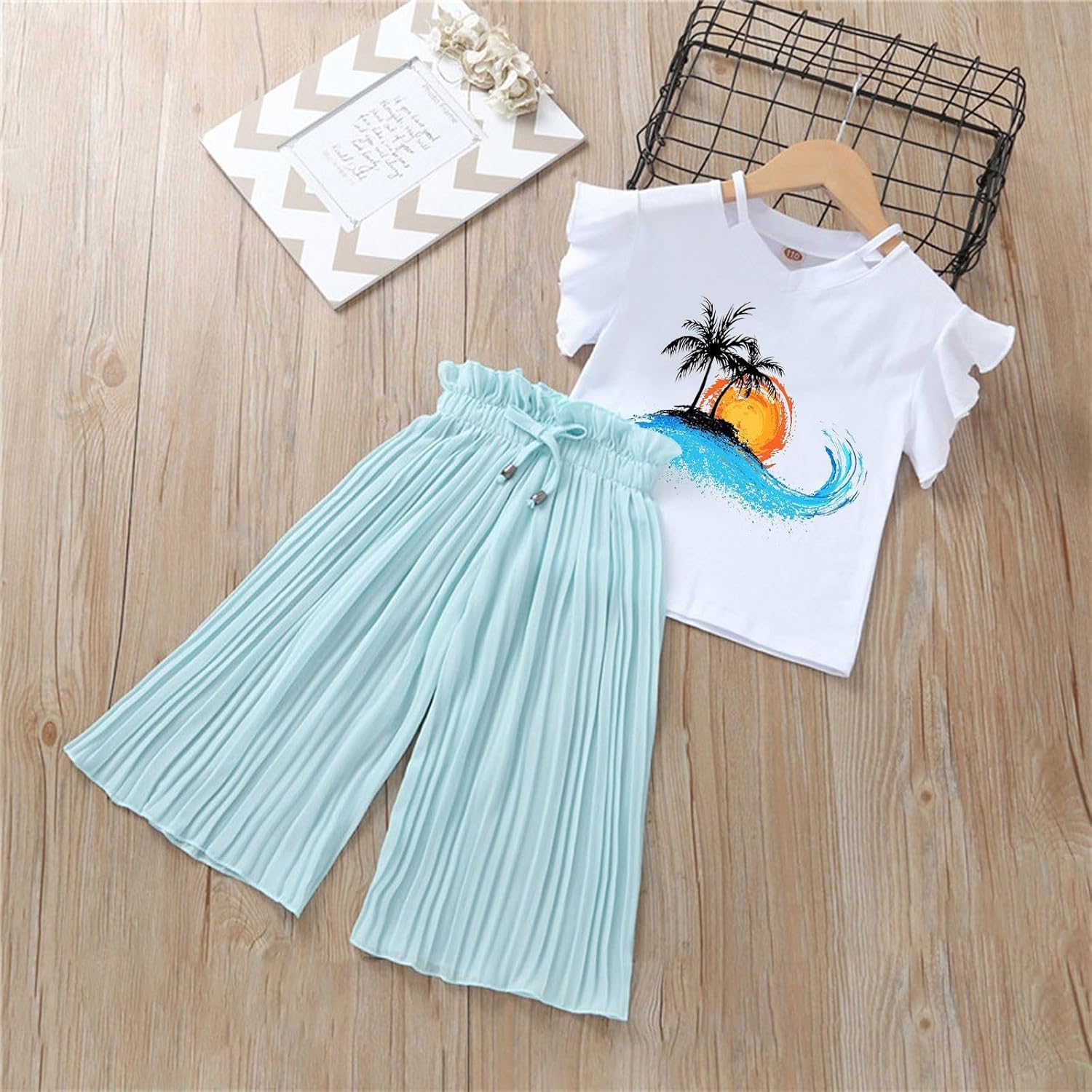 Toddler Girls Summer Sunflower Chiffon Ruched Outfit Set