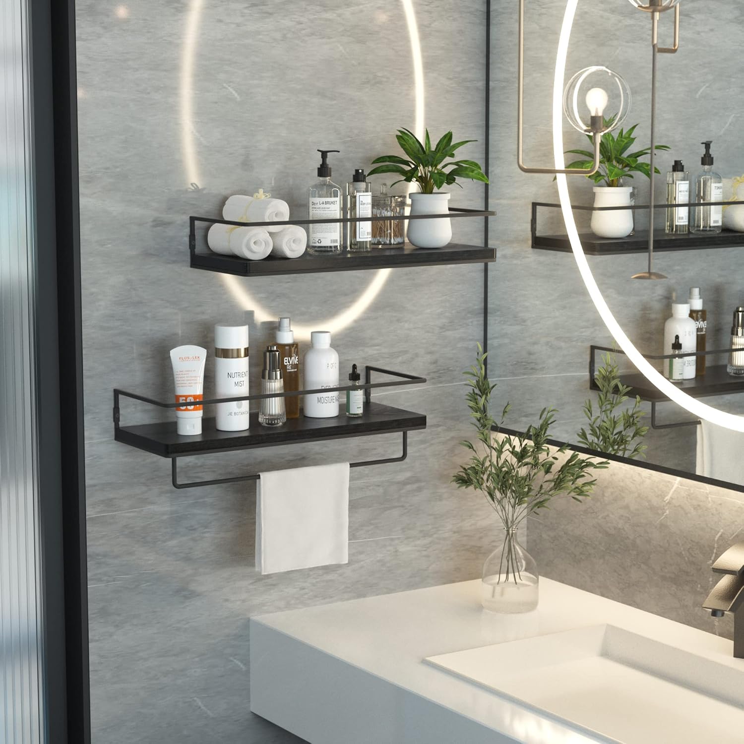 ZGO Floating Shelves Set of 2 with Towel Rack