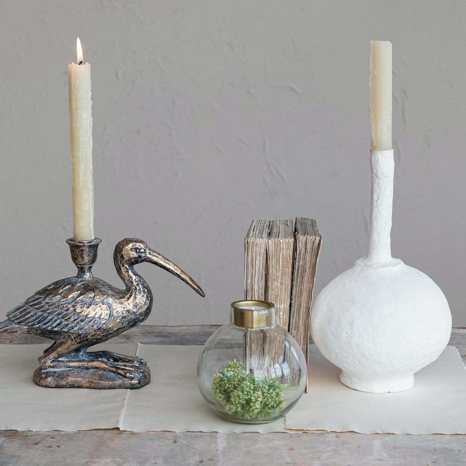 Creative Co-Op Decorative Resin Bird Taper Holder Distressed Gold