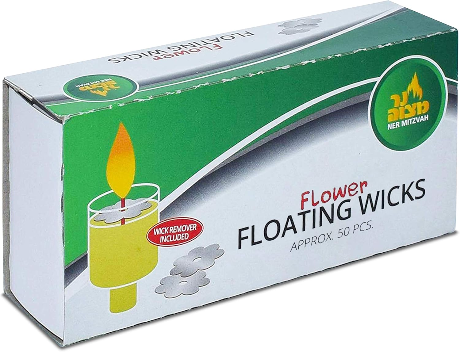 Ner Mitzvah Flower Shaped Floating Wicks - 50 Count