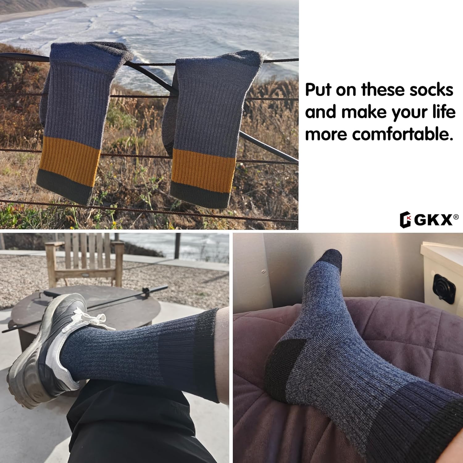 GKX Mens Merino Wool Hiking Socks 9-11 10-13