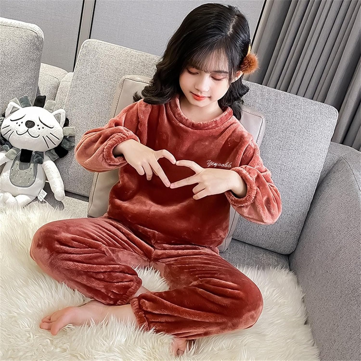 Winter Flannel Set for Toddlers Boy Girl Warm Sweatshirt Fuzzy Pants