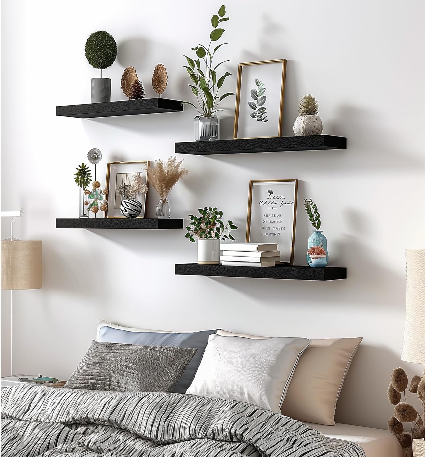 Wood Floating Shelves Set of 6 Black