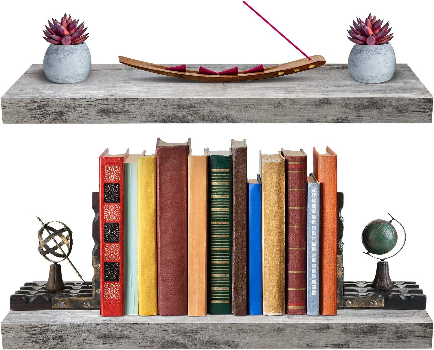 Sorbus Rustic Grey Floating Shelves 24x9 Inch 2 Pack