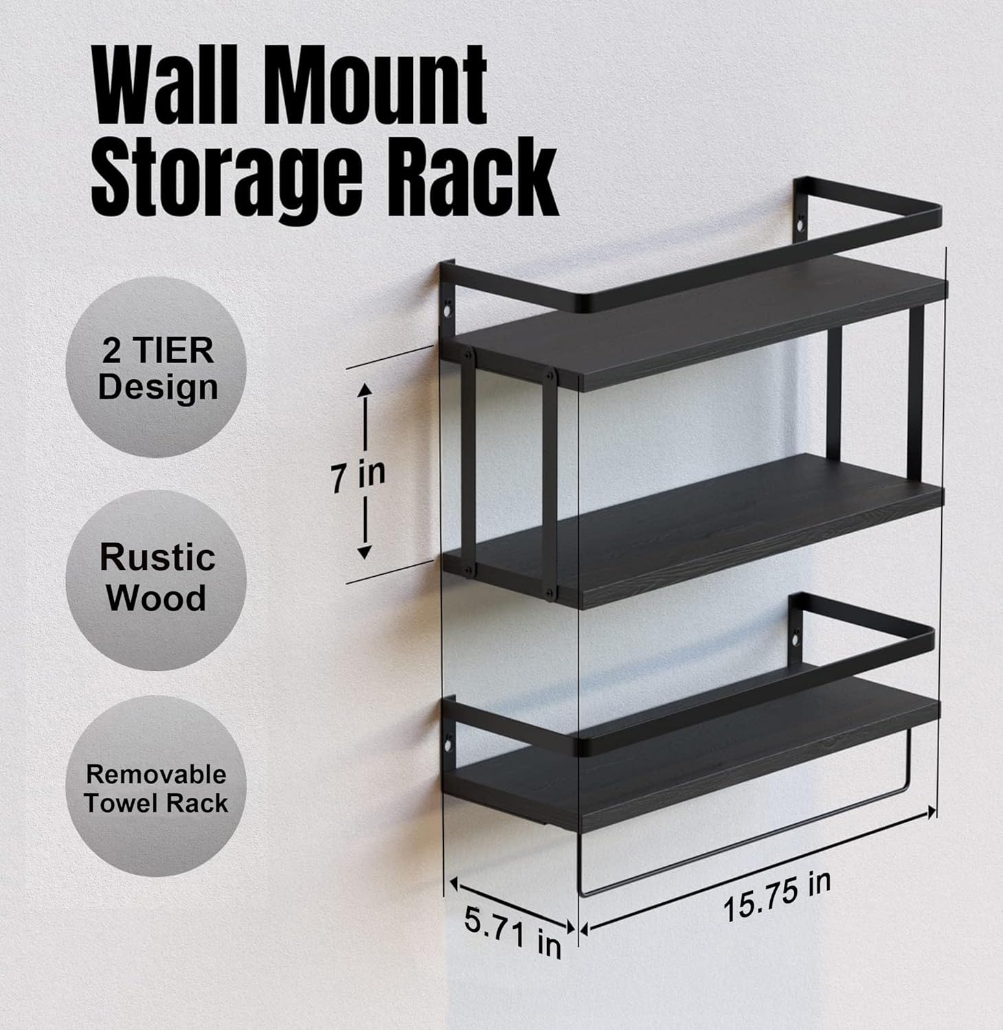 RICHER HOUSE 21 Tier Floating Wall Shelves Set of 2 - Black