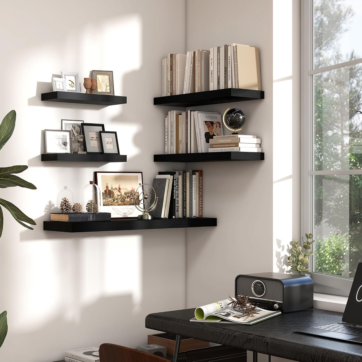 Heimlove 16 inch Black Floating Shelves Set of 2