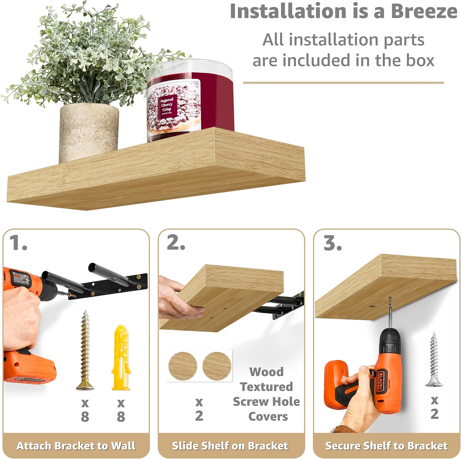 Sorbus Maple Floating Shelves 3 Pack Wall Mount