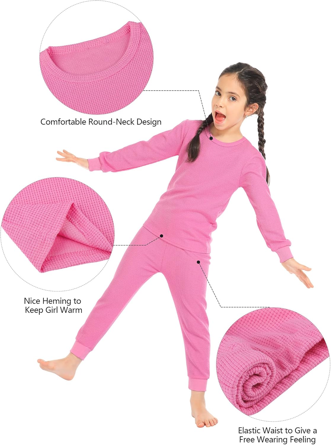 Resinta 3 Sets Girl Waffle Thermal Underwear Winter Warm Base Layer Set