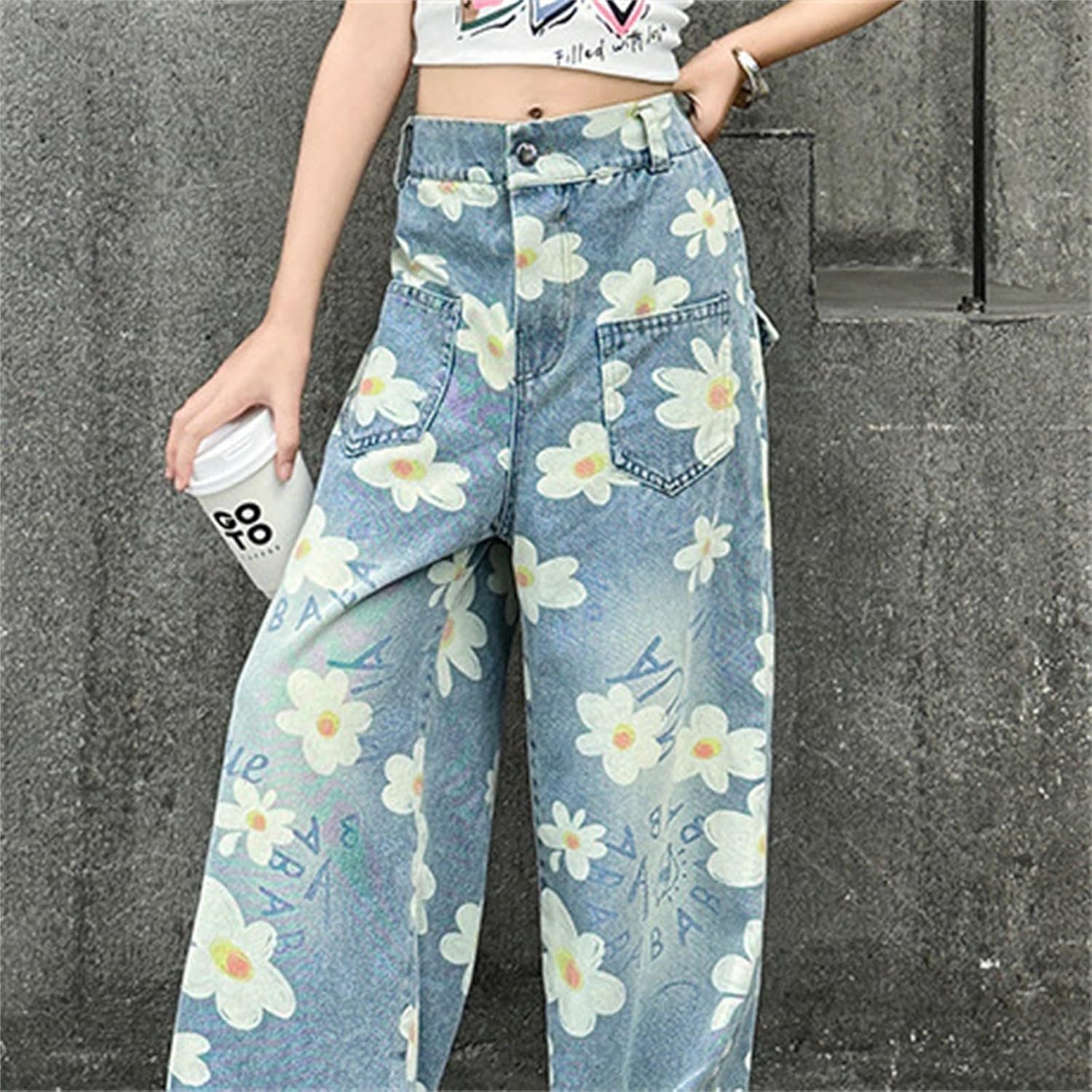 Girls Wide Leg Denim Pants with Pockets and Elastic Waist 1
