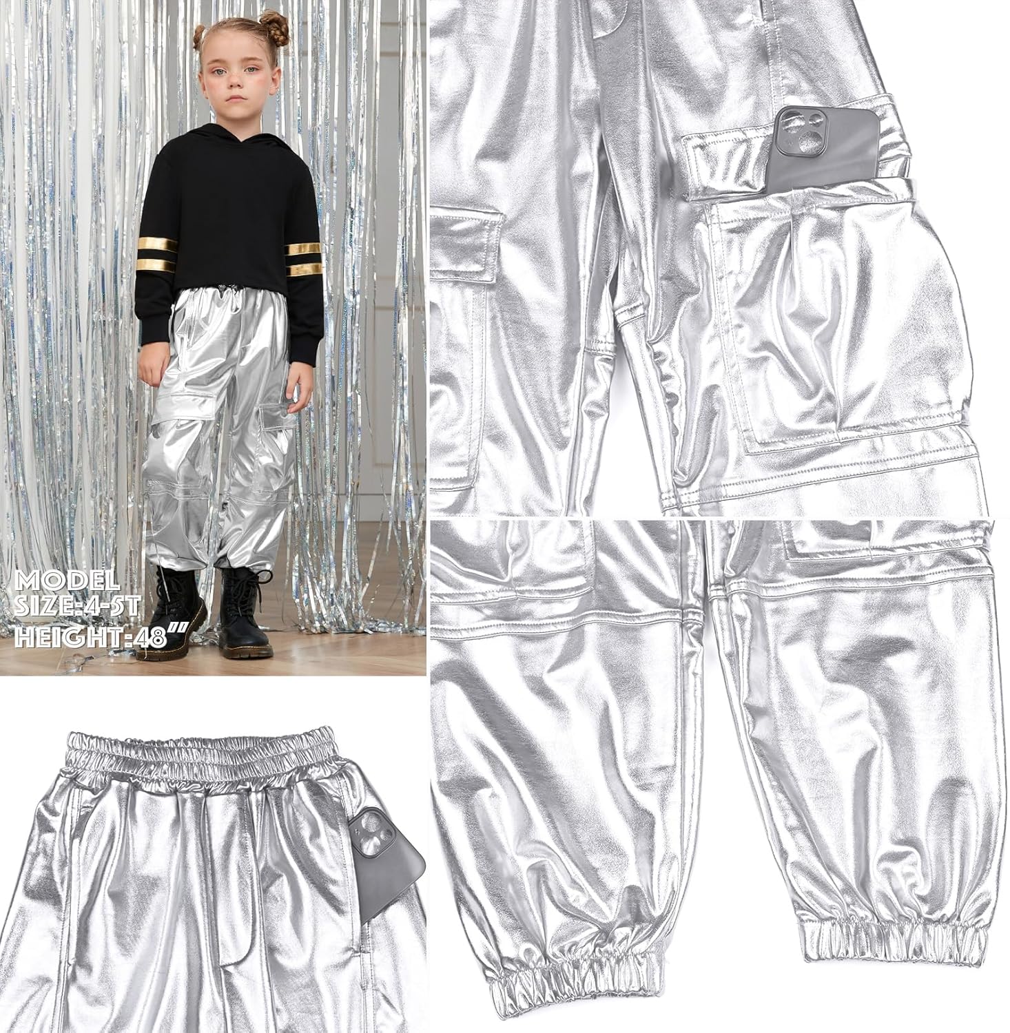 Perfashion Metallic Cargo Pants for Girls 6-15Y 1