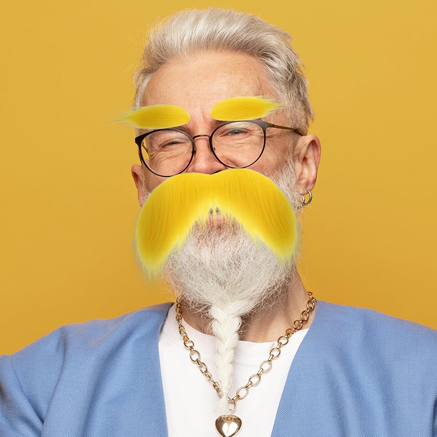 Yellow Fake Mustache and Eyebrows Set 2 Pcs