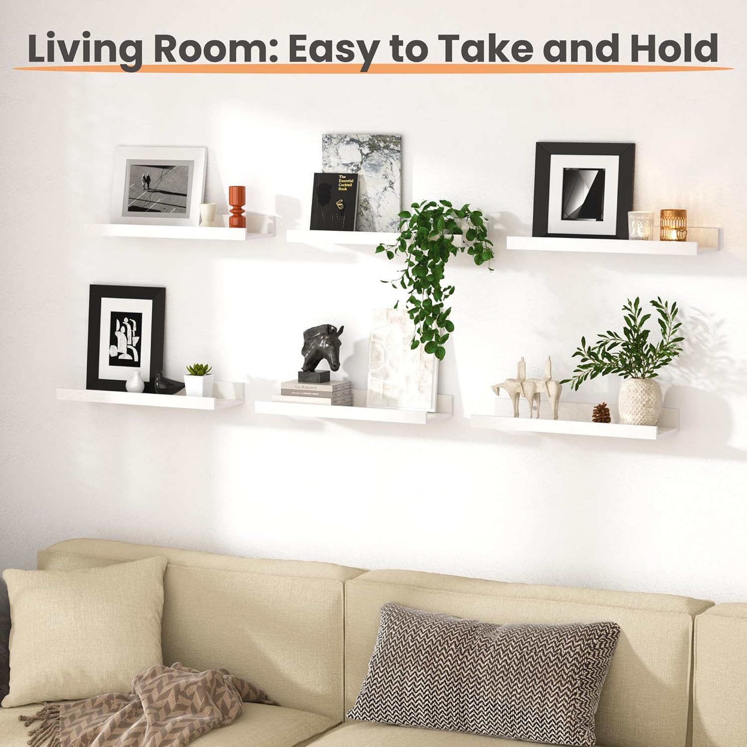 upsimples Floating Shelves Set of 6 White Wall Mounted Decor