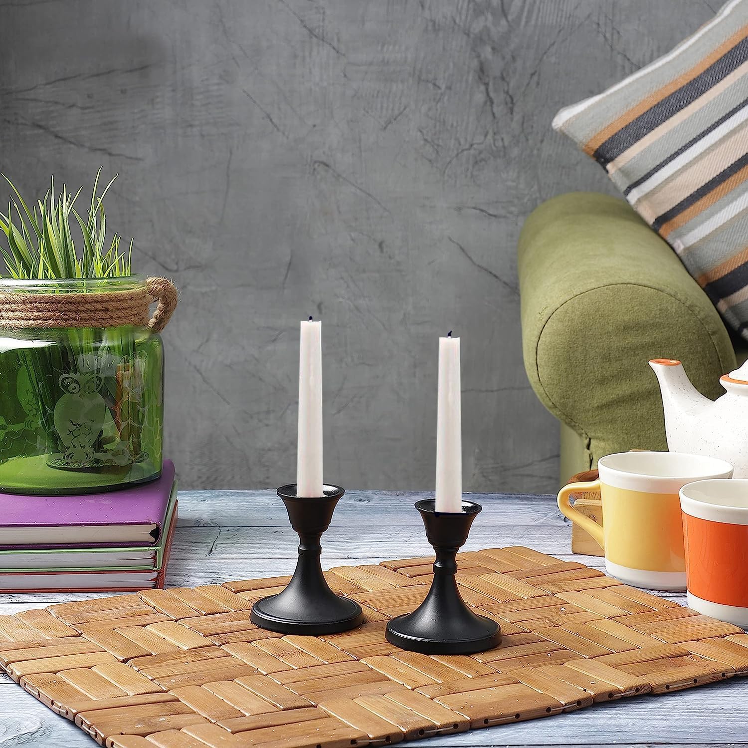 Relly Black Taper Candlestick Holders Set of 2