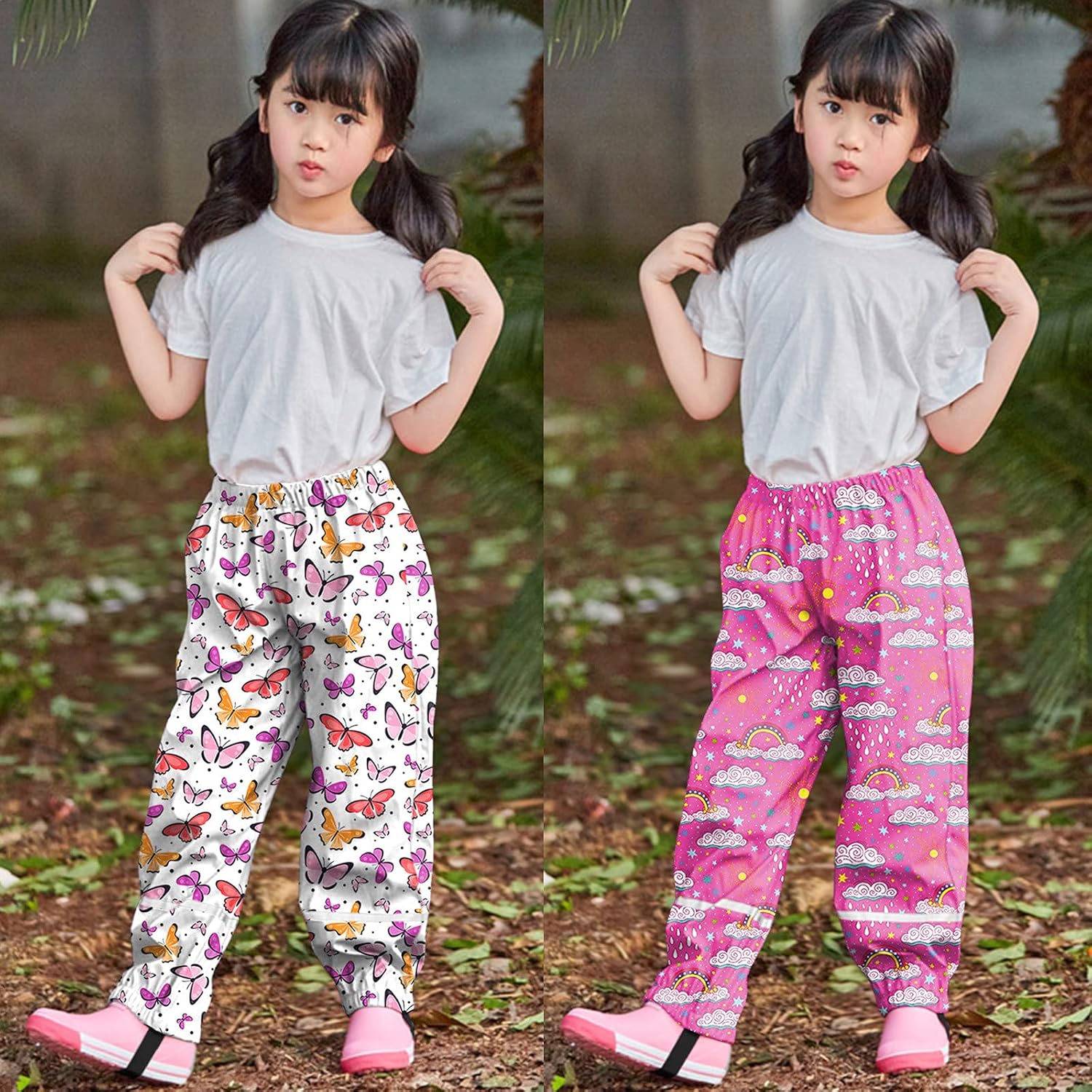 Kids Waterproof Rain Pants with Reflective Strips for Boys Girls
