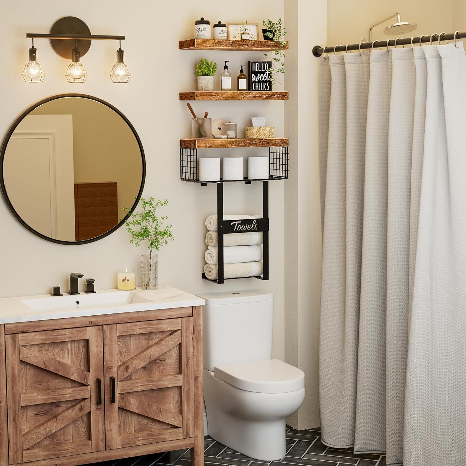 KLUVIS Floating Shelf Over Toilet Set of 3 Rustic Brown 1