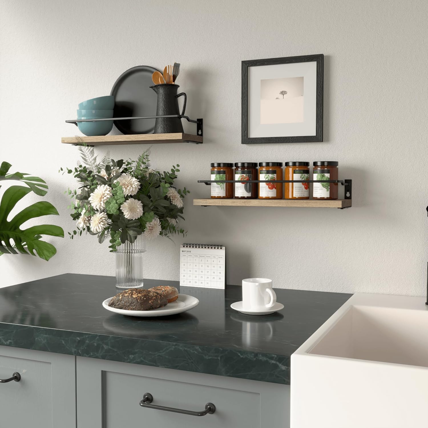RICHER HOUSE Floating Bathroom Shelves Set of 2 Carbonized Black