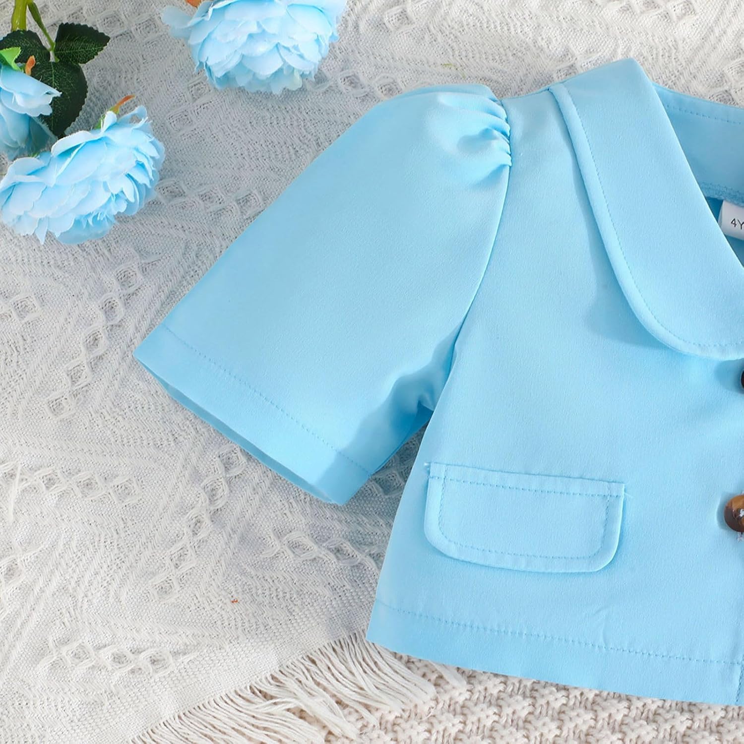 Toddler Girls Solid Short Sleeve Coat Suit 3Pcs Set