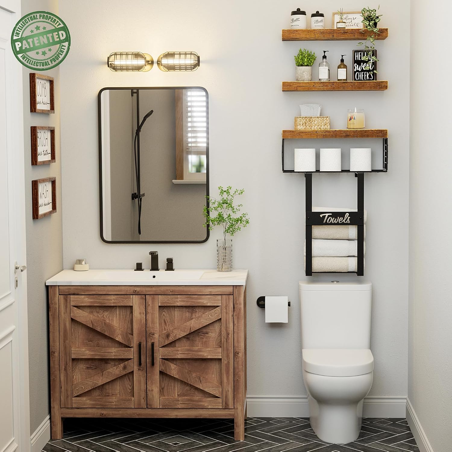 KLUVIS Floating Shelf Over Toilet Set of 3 Rustic Brown 1