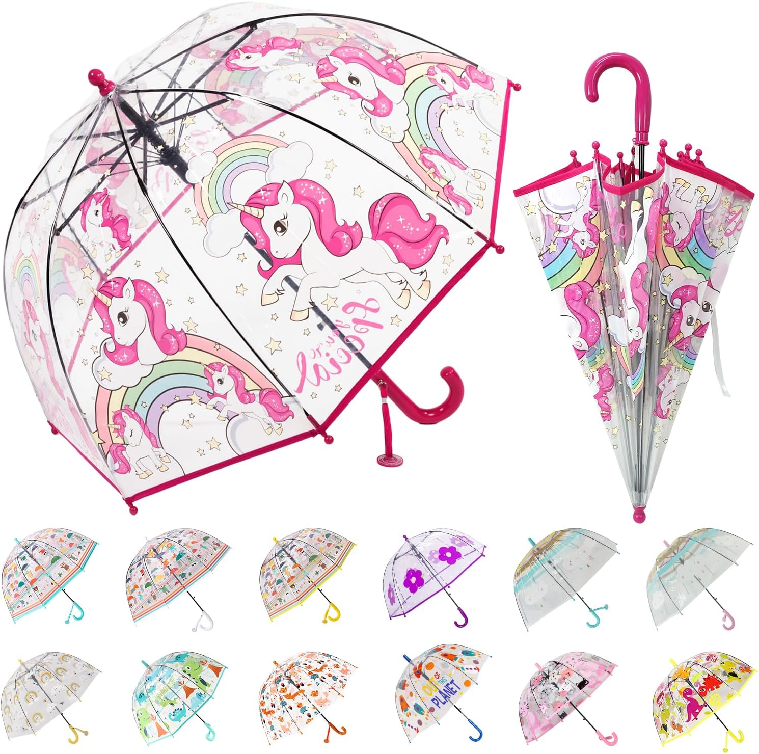 Kids Clear Bubble Umbrella with Pinch-Proof Closure and Auto Open Design