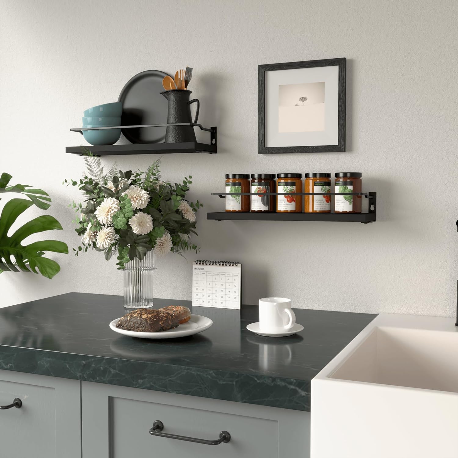 RICHER HOUSE Black Floating Wall Shelves Set of 2 1
