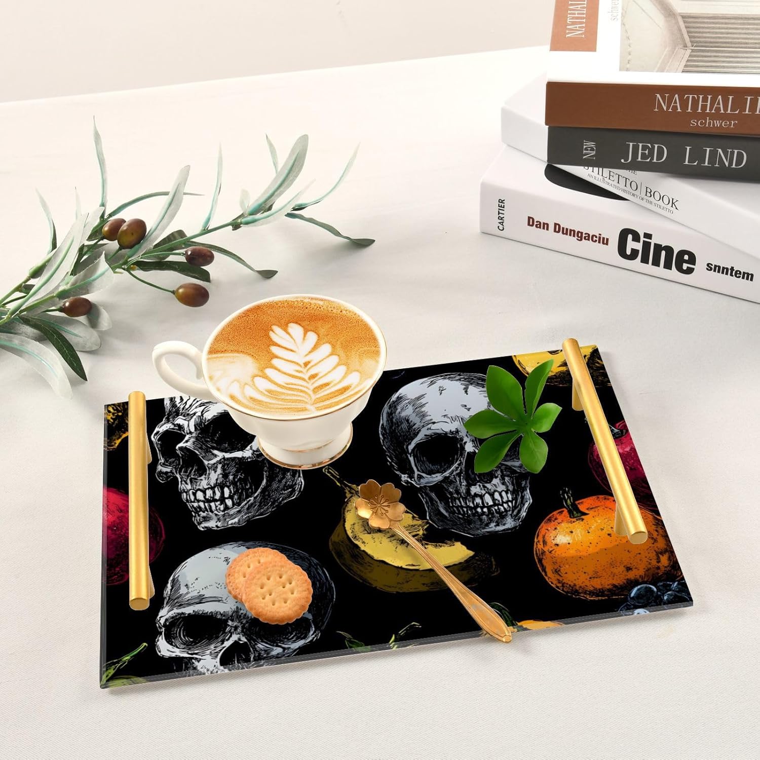 Skull Fruit Vanity Serving Tray Acrylic Metal Handle