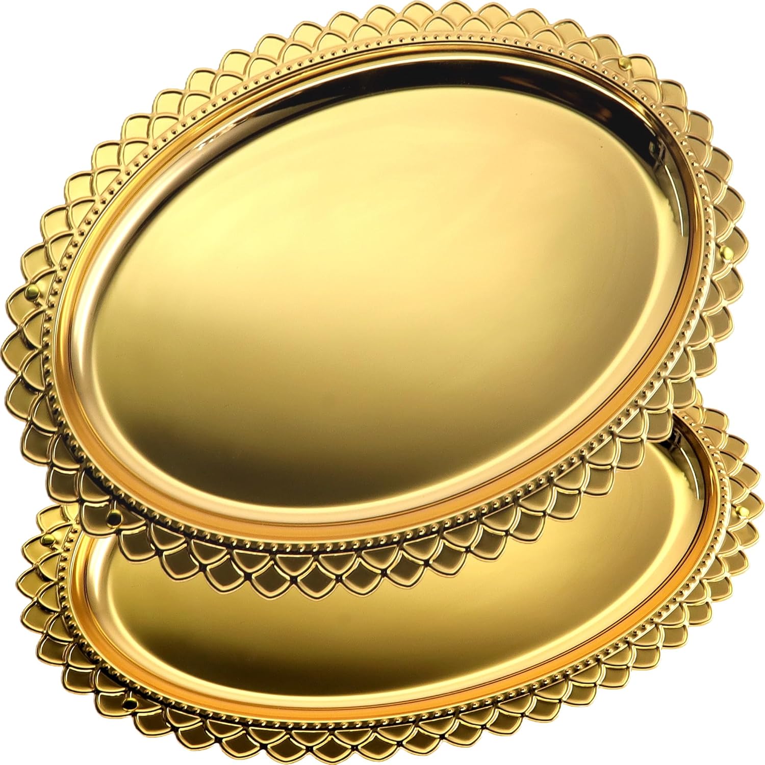 Pack of 2 171x125 Inch Oval Gold Plated Serving Trays