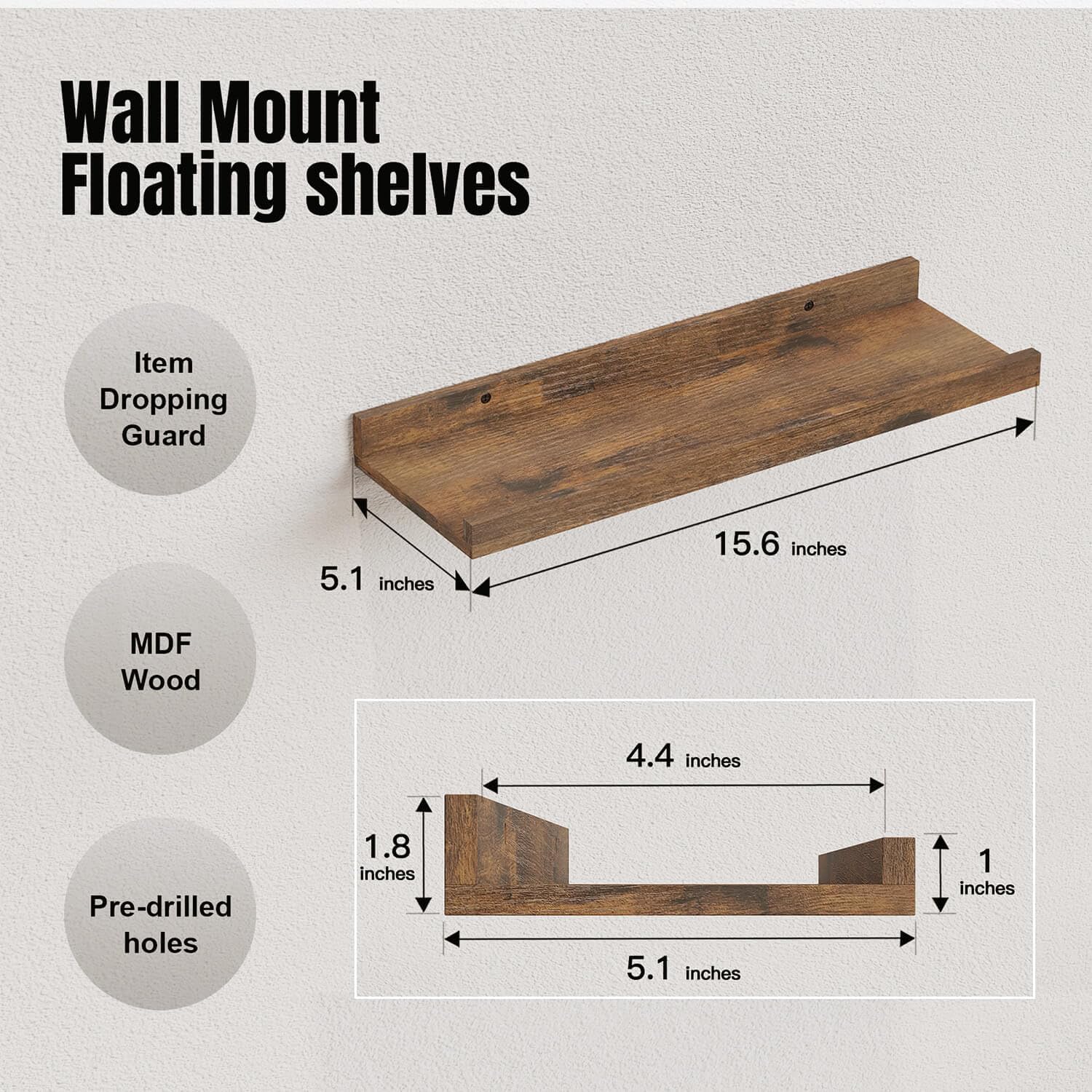 RICHER HOUSE 5 Piece Floating Shelves Brown