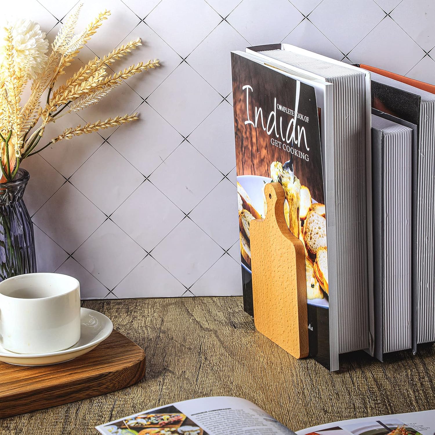 Jetec Wood Bookends with Kitchen Cutting Board Design