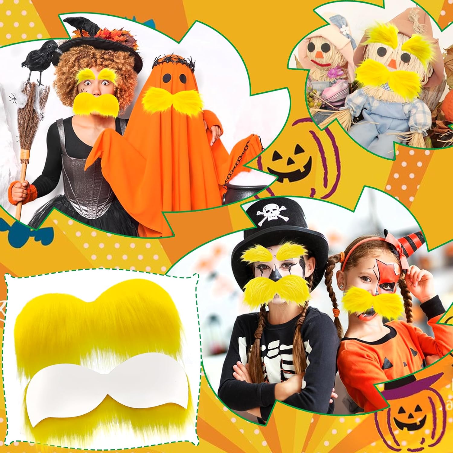2 Sets Faux Yellow Mustache Eyebrows Halloween Costume Accessories