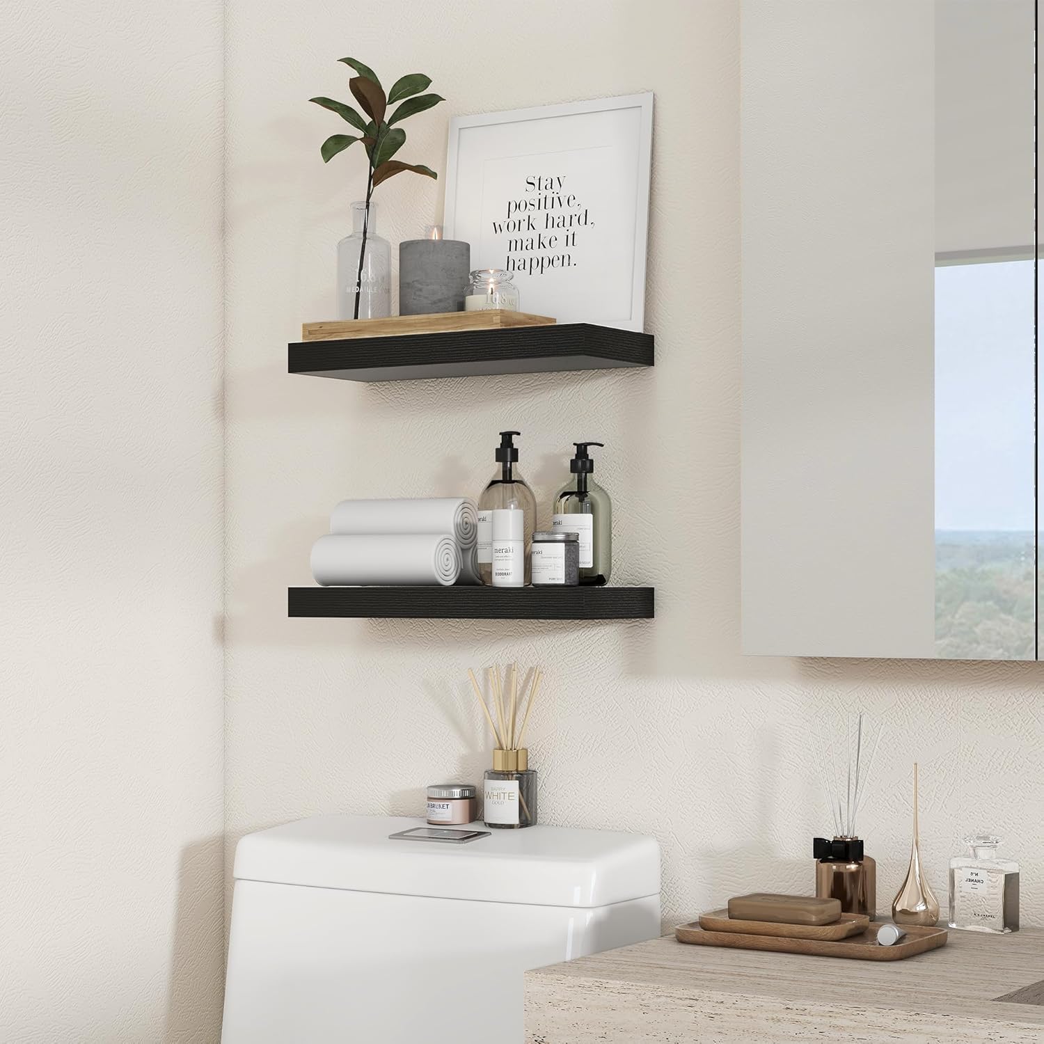 Heimlove 16 inch Black Floating Shelves Set of 2