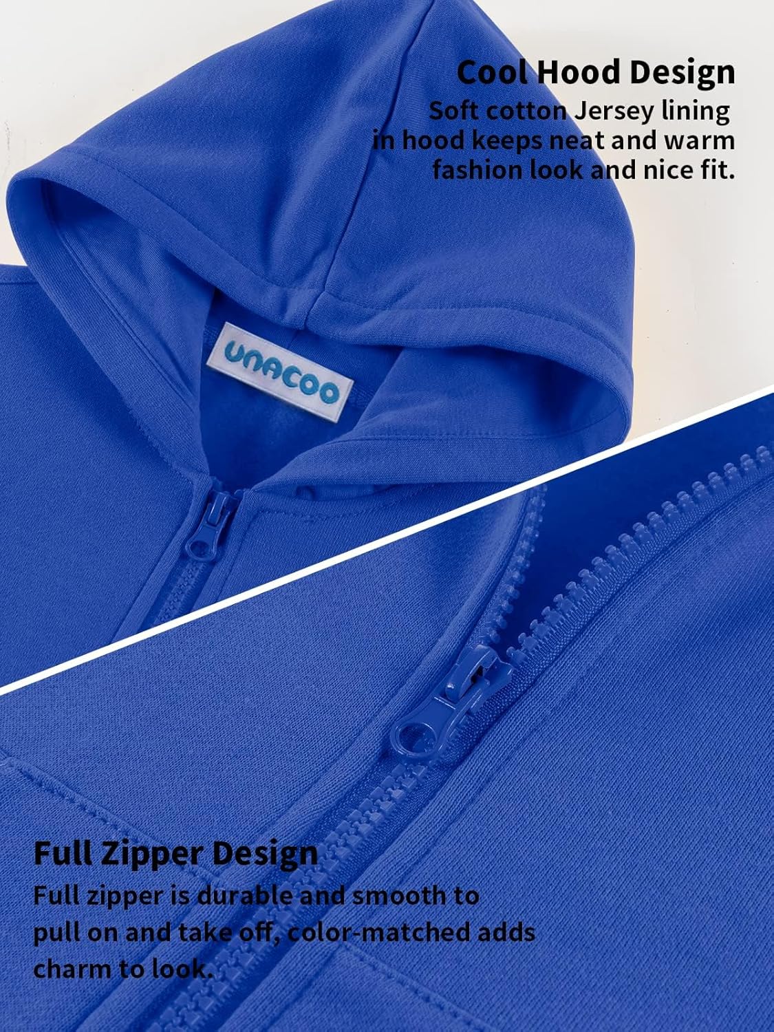 UNACOO Zip Up Hoodie Kids 3-12 Years Soft Fleece Sweatshirt