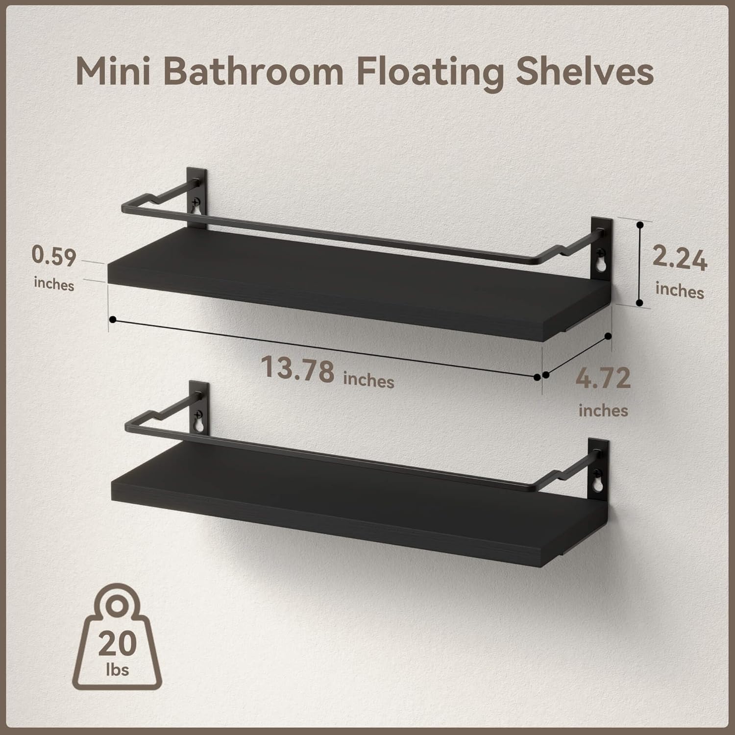 RICHER HOUSE Black Floating Wall Shelves Set of 2 1