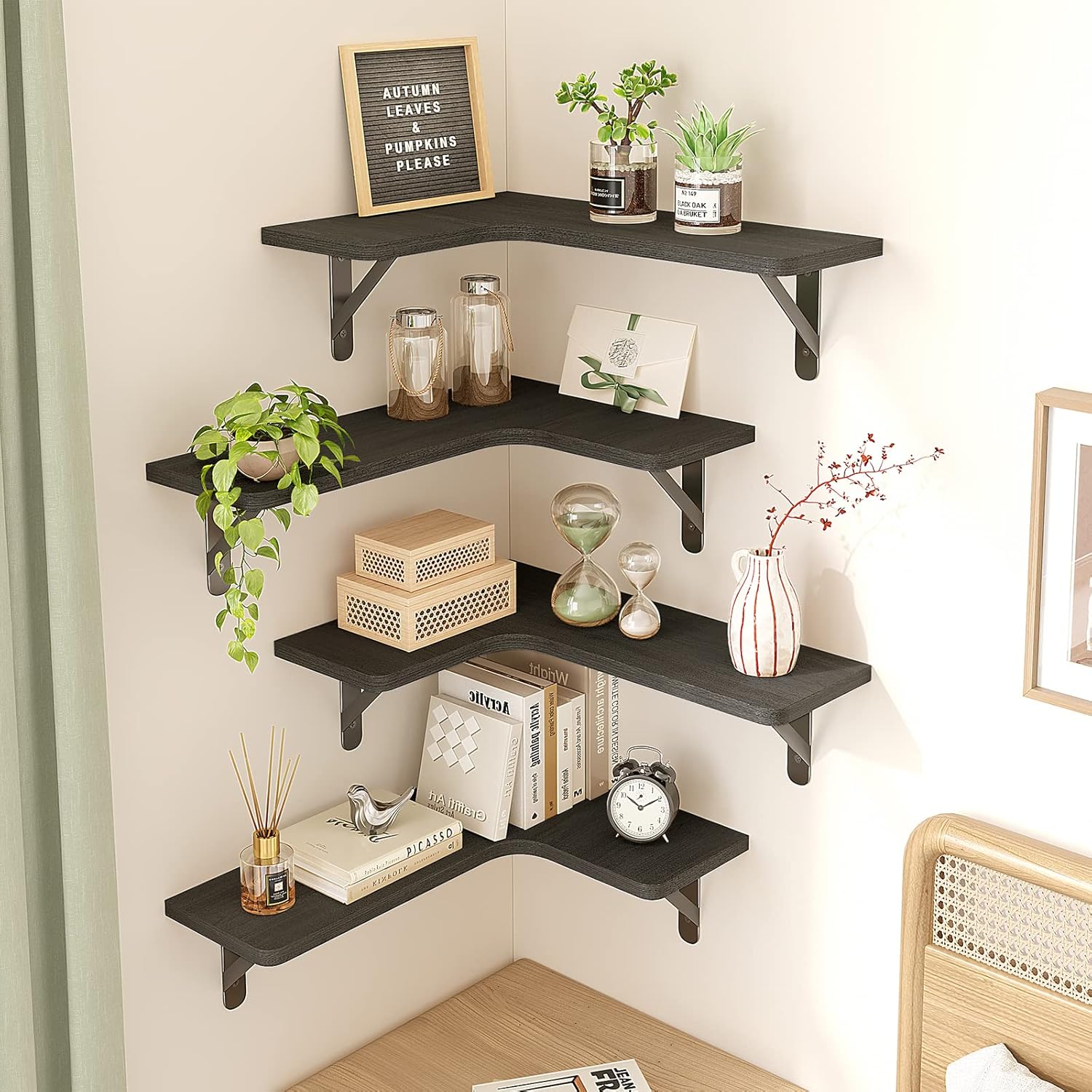 Fixwal Corner Floating Shelves Set of 5 Black 1