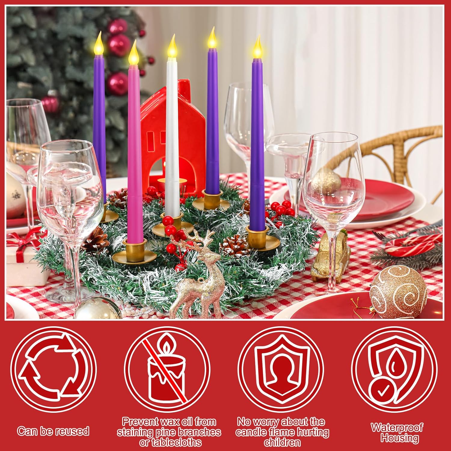Tioncy 12 Inch Christmas Advent Wreath with 5 Flameless Candles 1