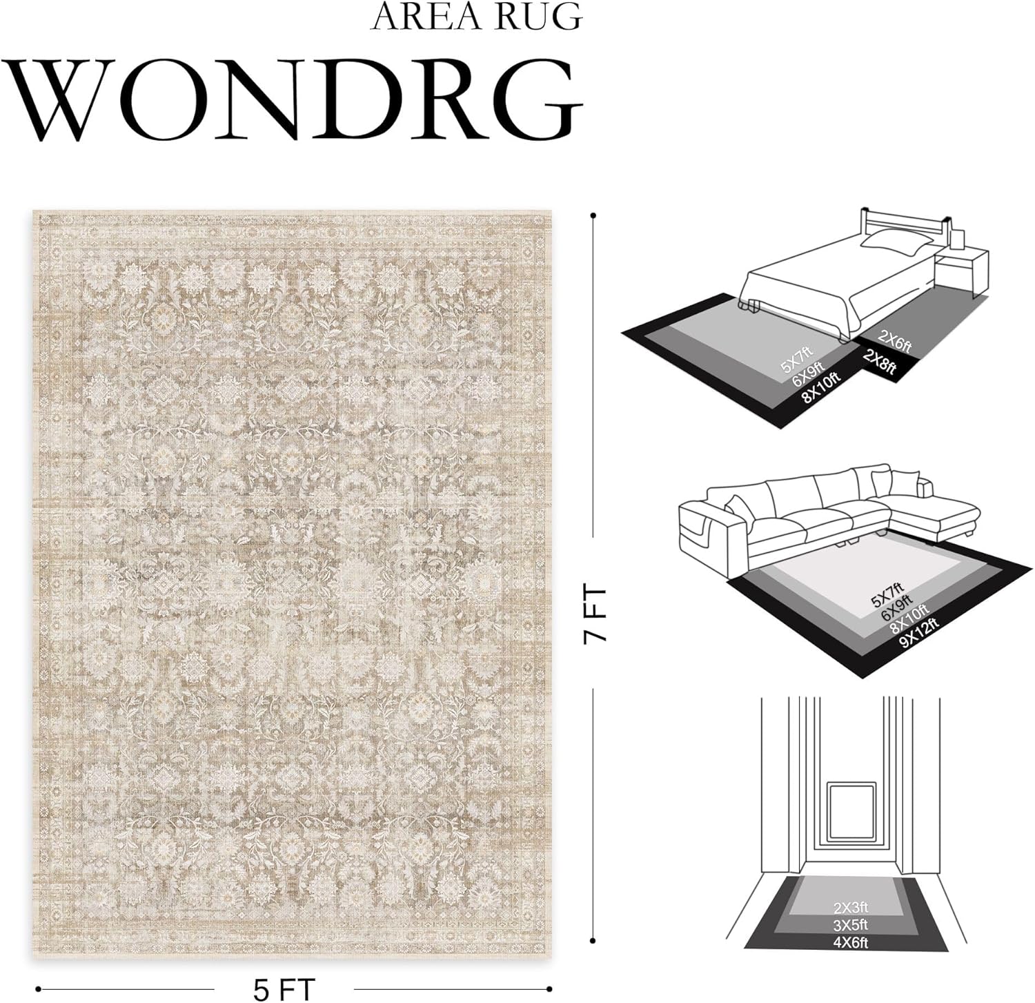 WondRg Distressed Floral Hallway Runner Rug