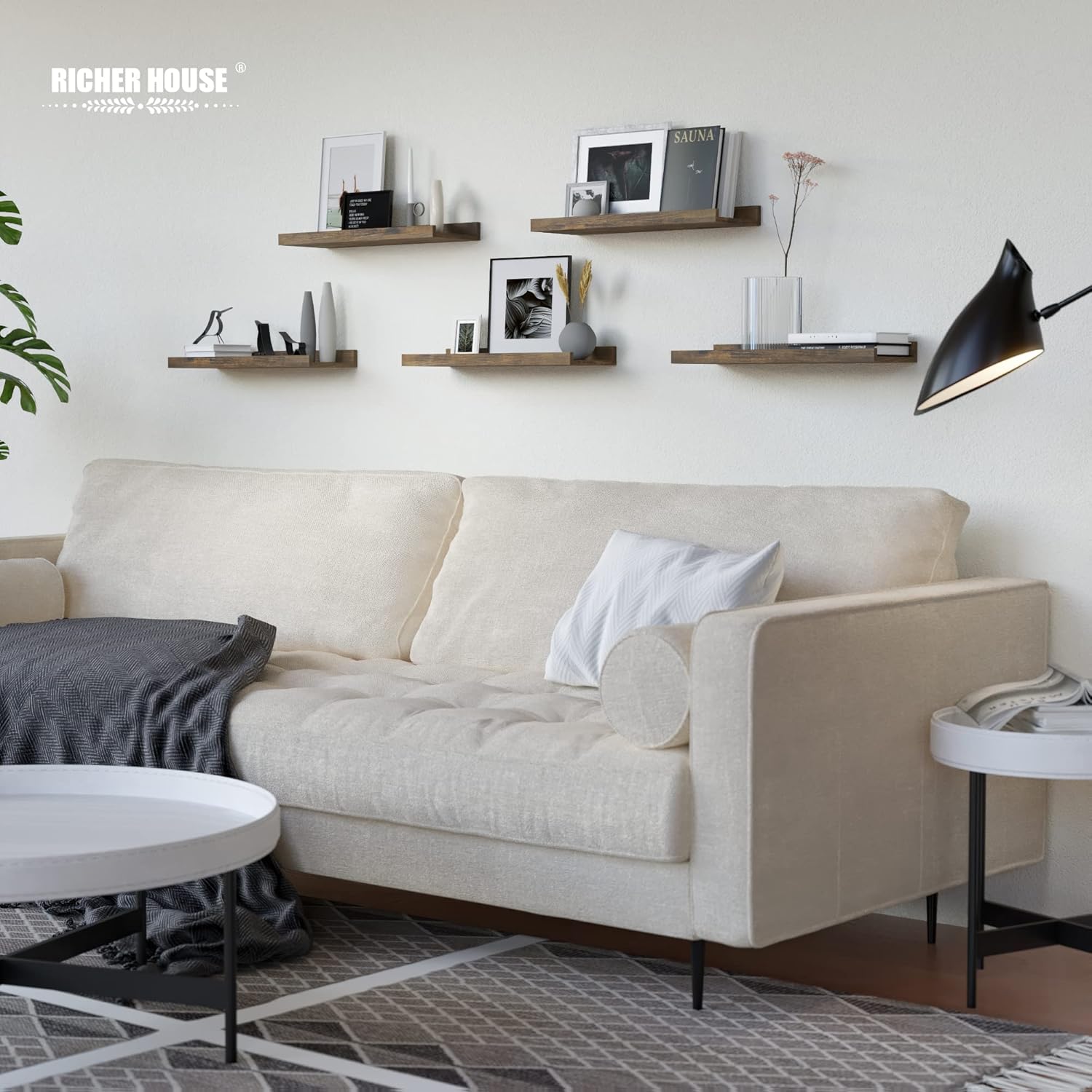 RICHER HOUSE 5 Piece Floating Shelves Brown