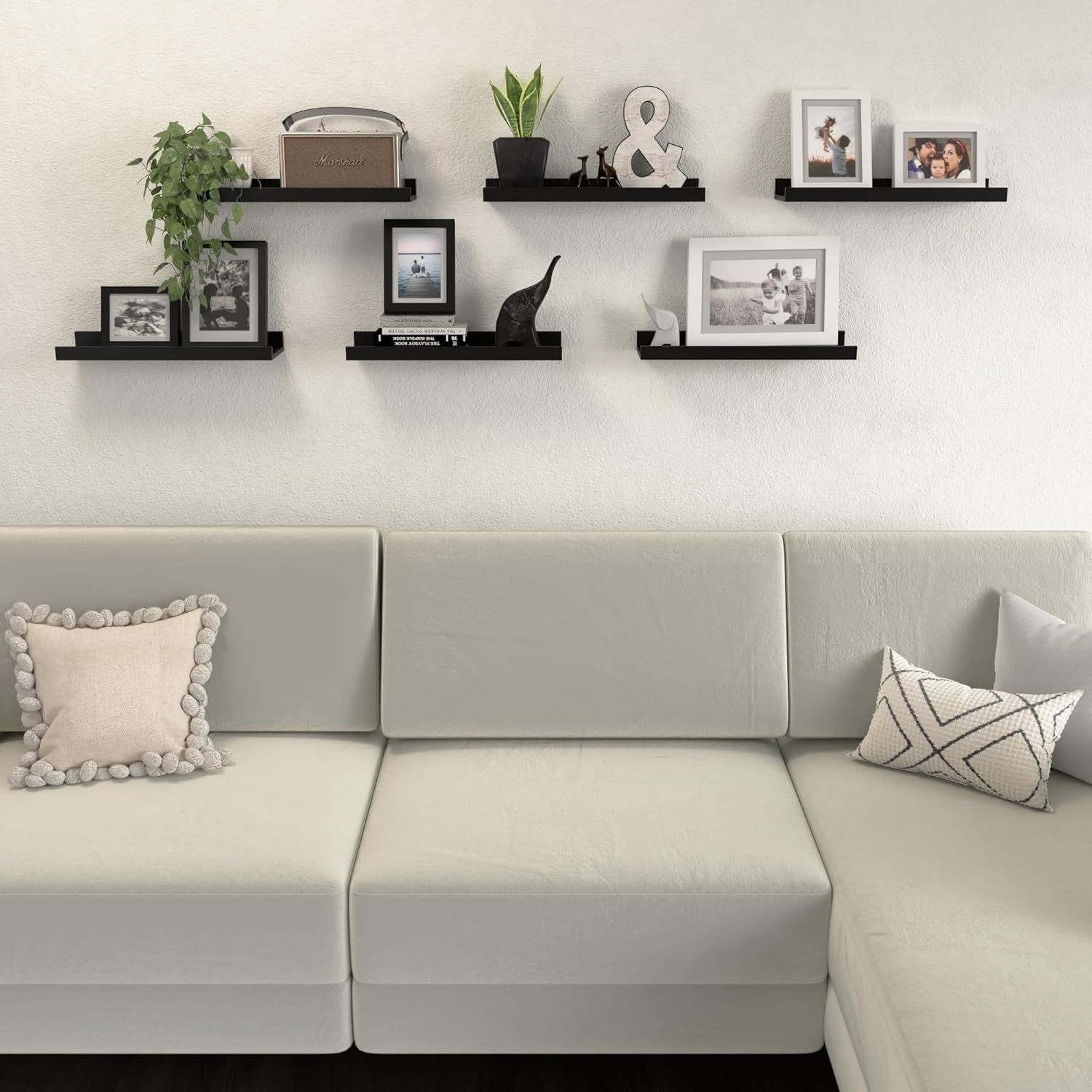 DOLLFIO Floating Shelves Set of 6 Black Wall Shelves
