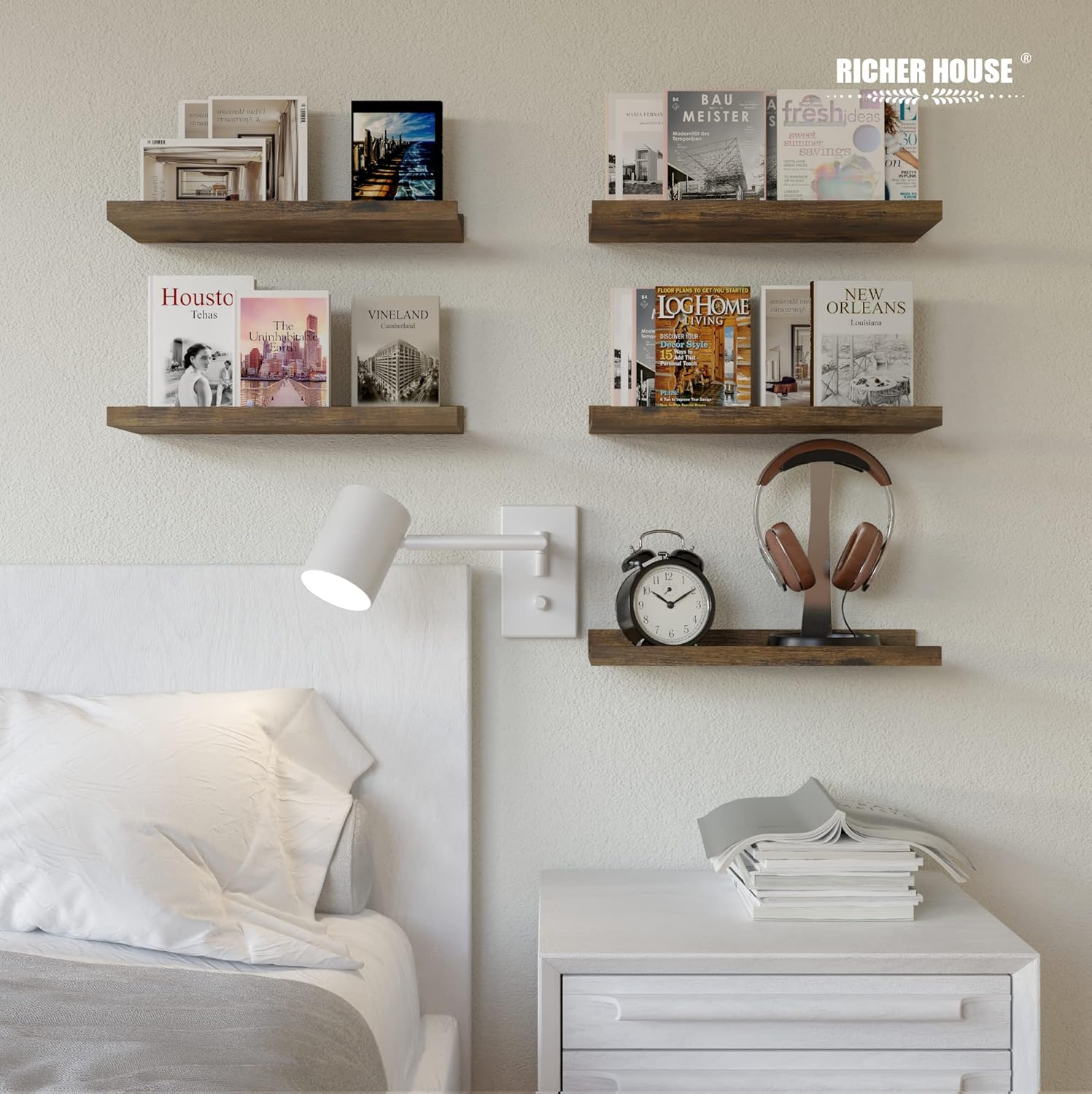 RICHER HOUSE 5 Piece Floating Shelves Brown