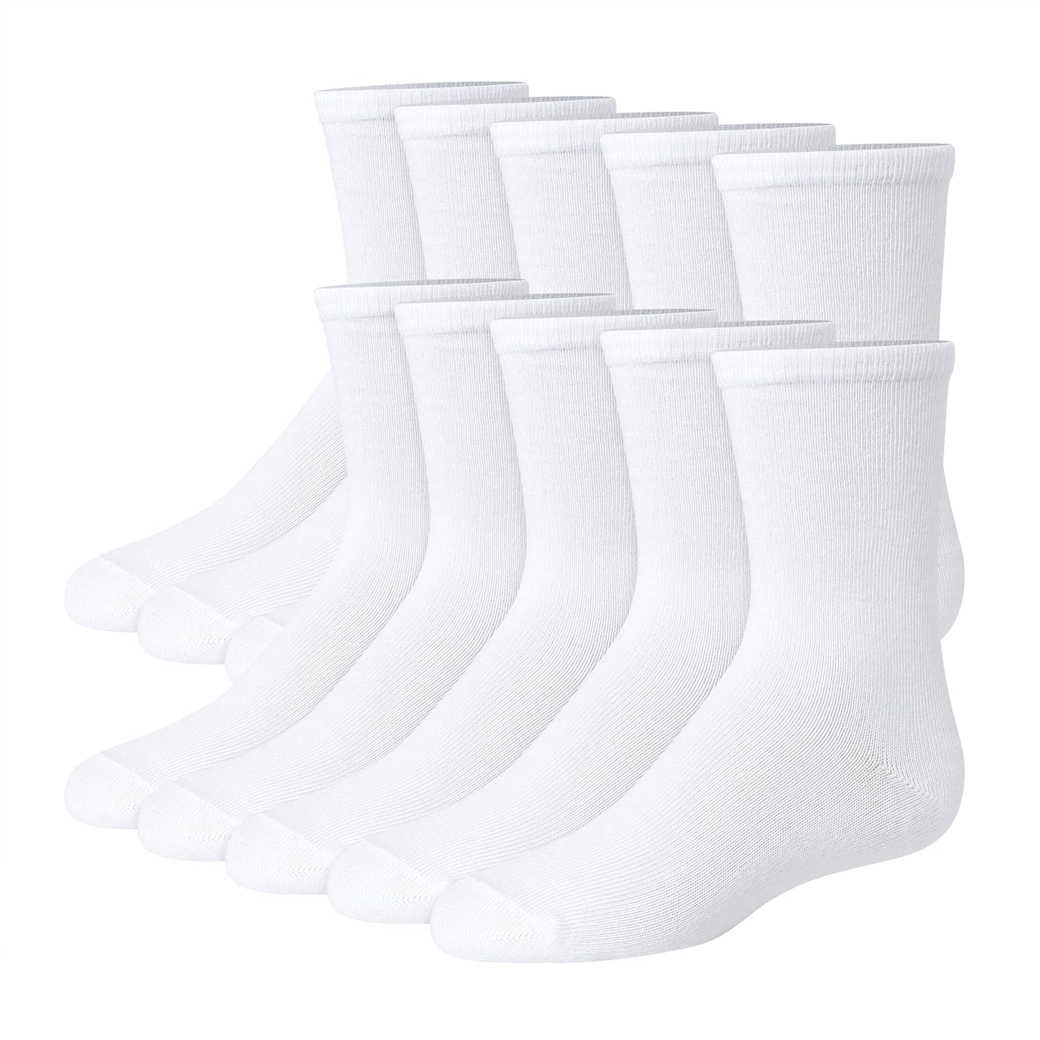 Hanes Girls 10-Pair Plain White Knit Crew Socks