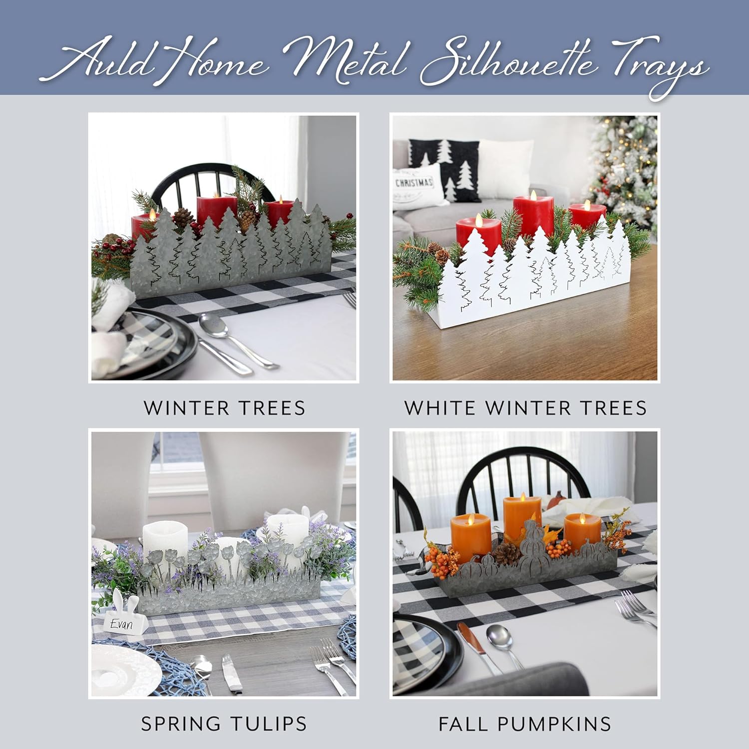 AuldHome Design Christmas Tree Galvanized Tray White