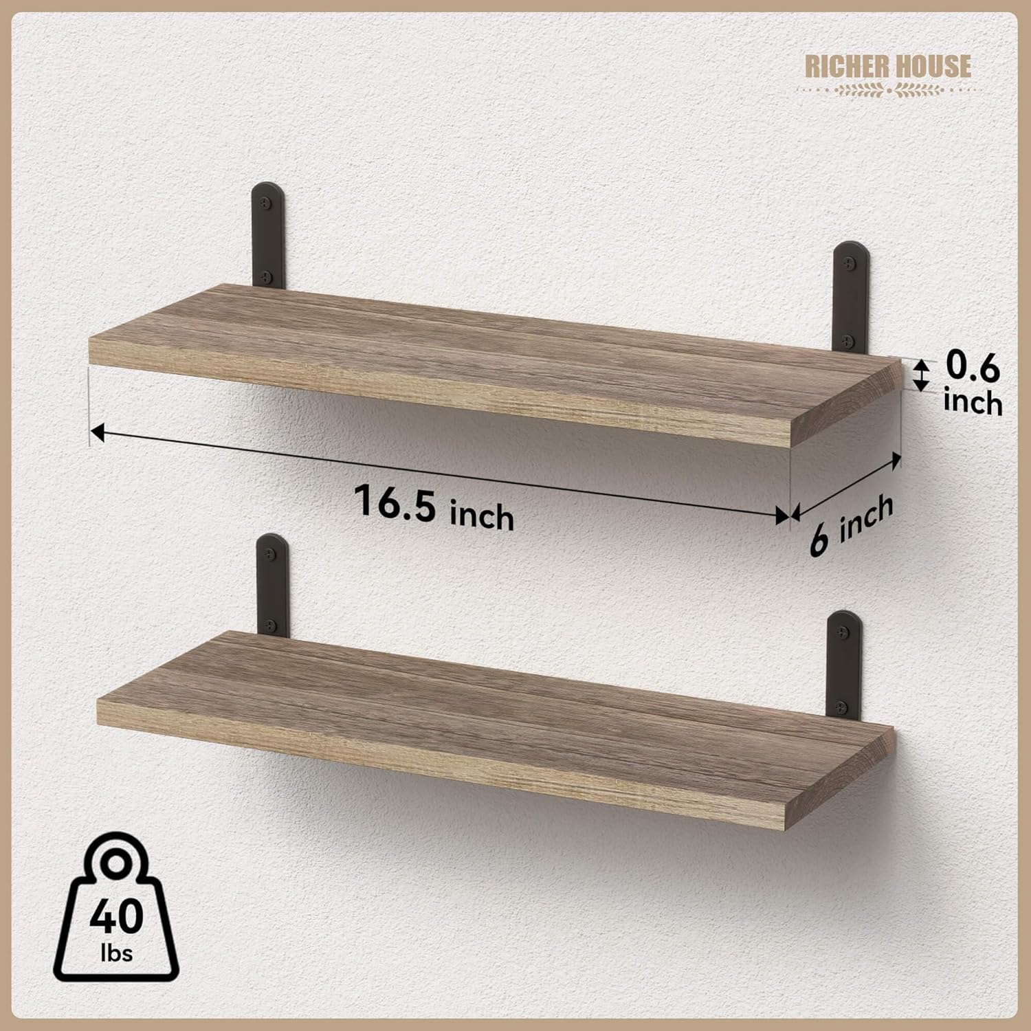 RICHER HOUSE Floating Shelves Set of 2 - Carbonized Black
