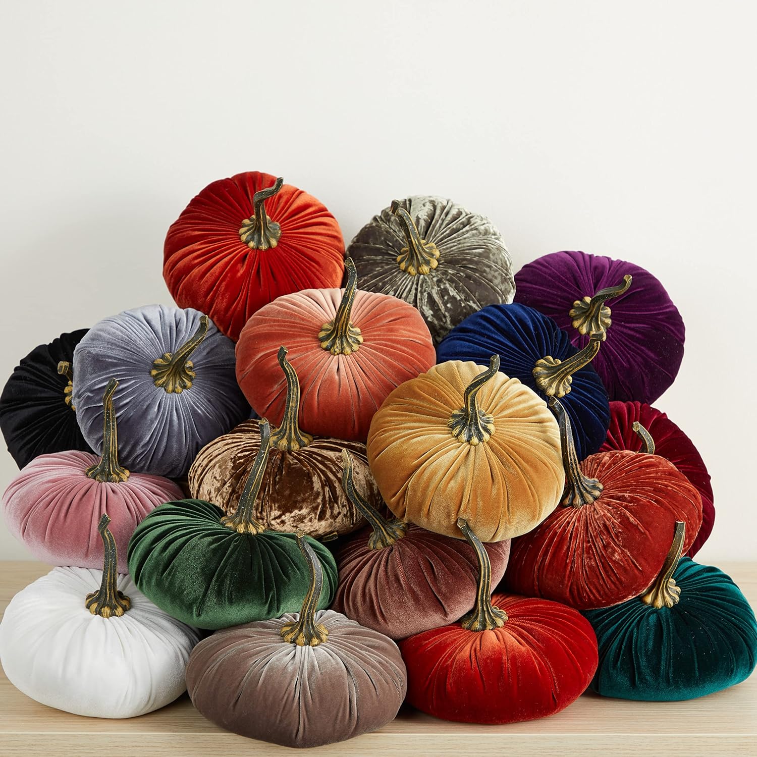 Set of 3 Velvet Pumpkins Baby Shower Decor