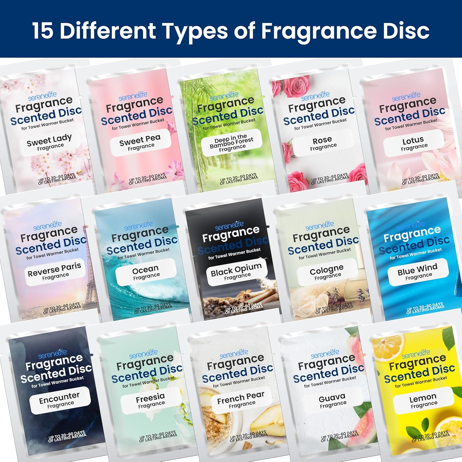 SereneLife Fragrance Discs - 15 Scent Options for Towel Warmer Bucket