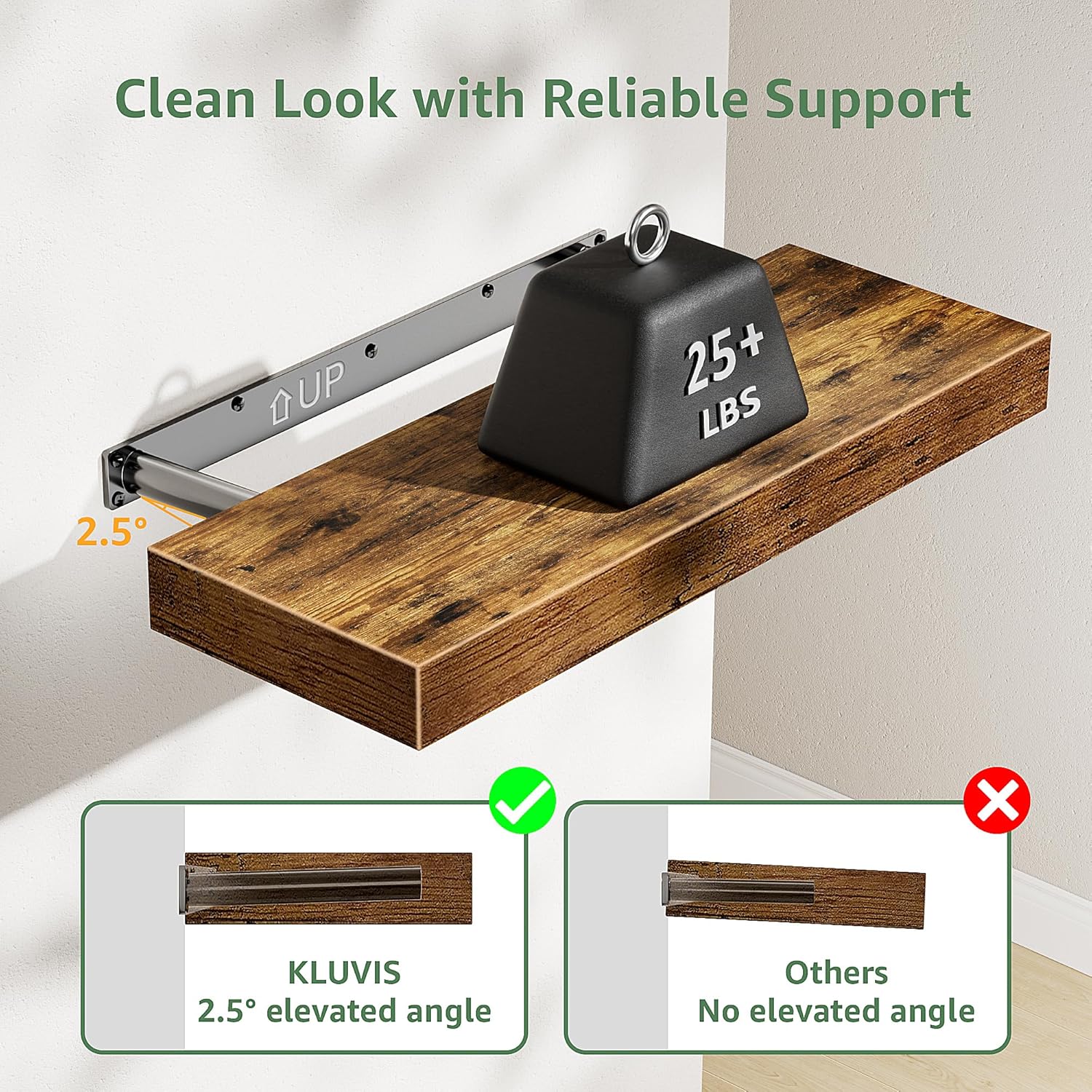 KLUVIS Floating Shelves Set of 3 Rustic Brown 1
