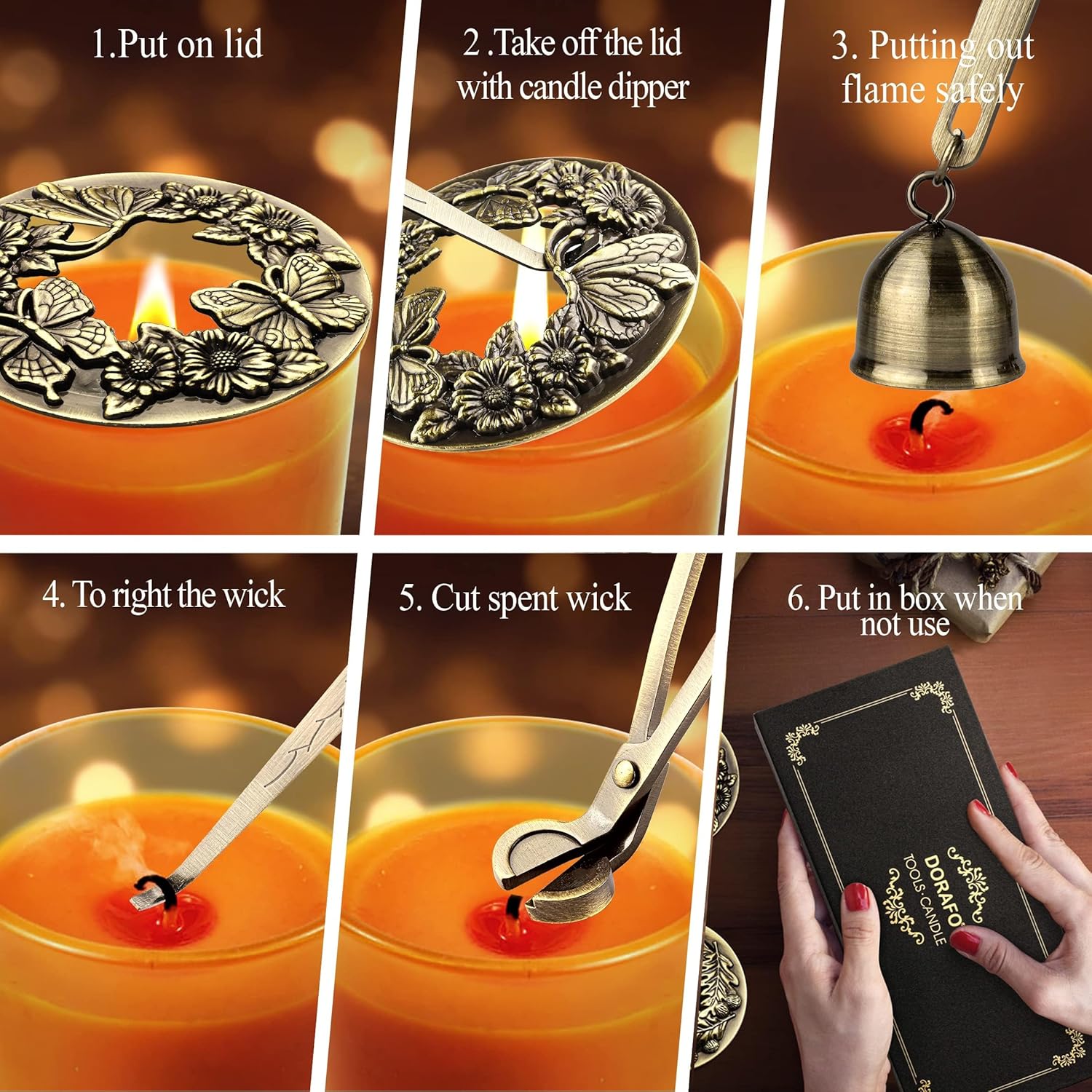 DORAFO 5 in 1 Candle Accessory Set with Gift Box - Bronze