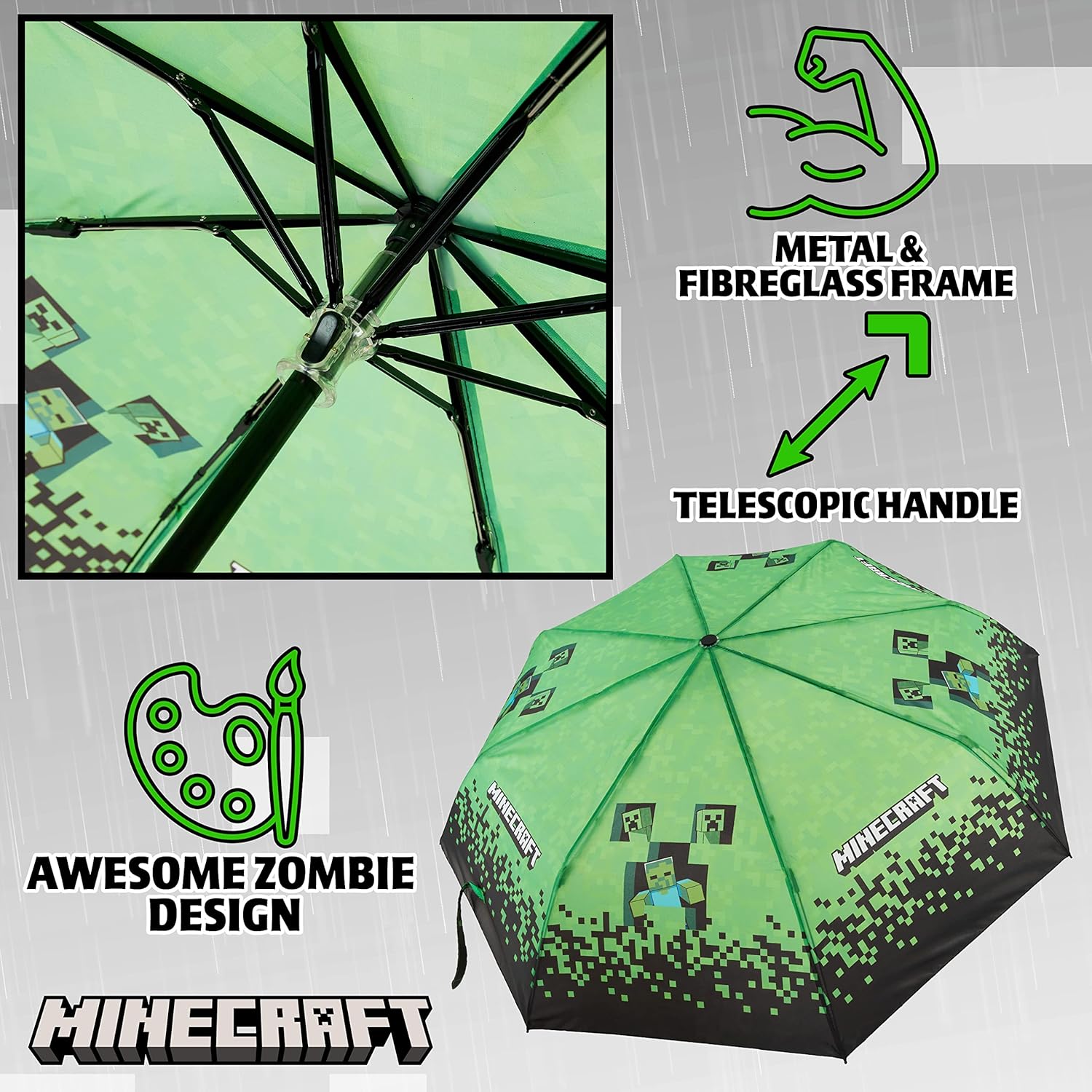 Minecraft Folding Umbrella for Boys Girls