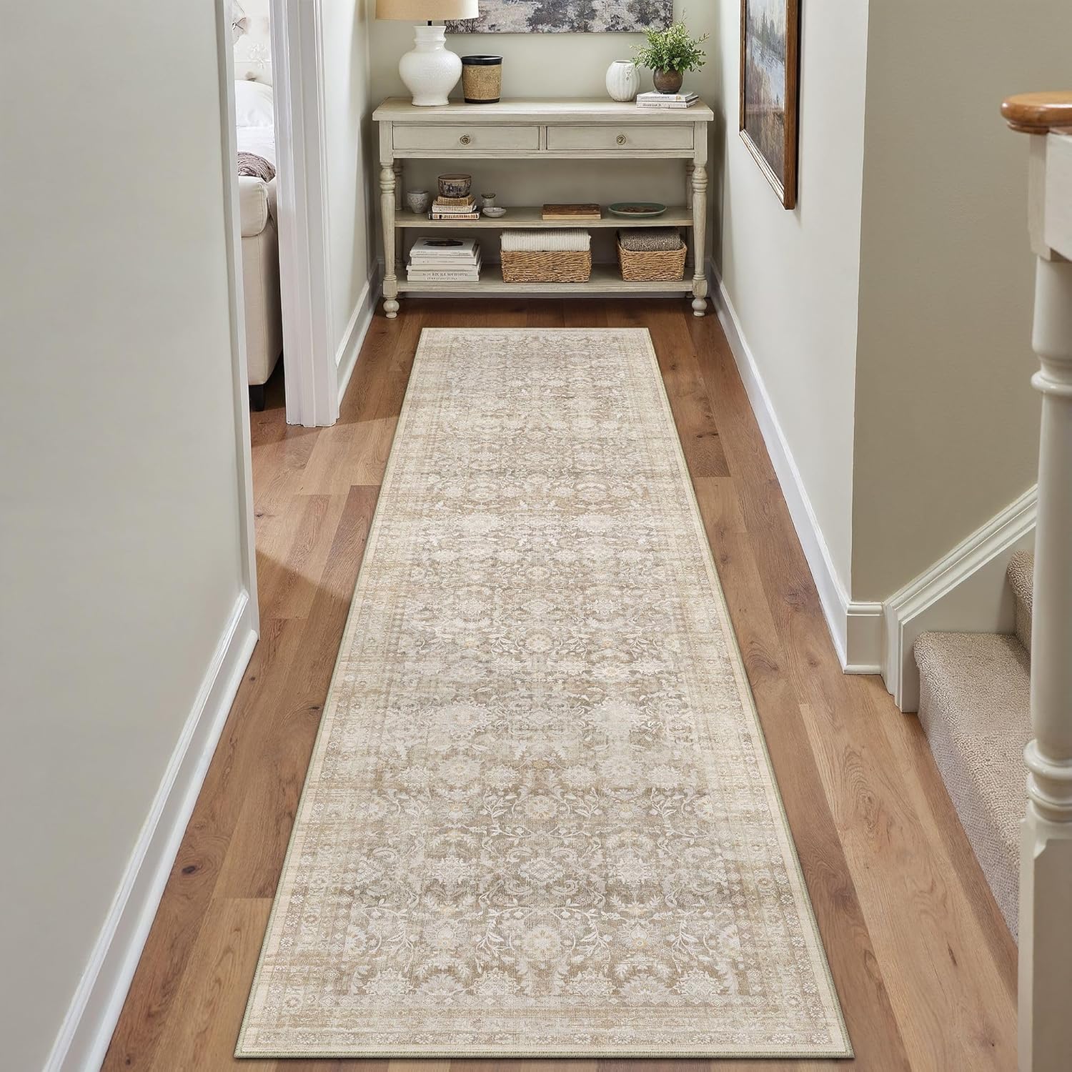 WondRg Distressed Floral Hallway Runner Rug